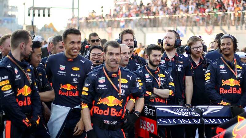 Alex Albon with Red Bull colleagues in 2019 (Image: Getty Images)