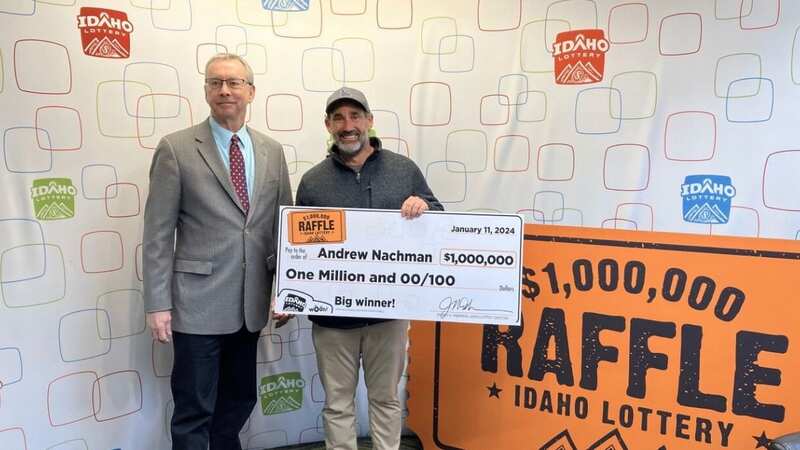 Andrew Nachman (right) was sat on a work call when he decided to check his lottery ticket (Image: Idaho Lottery)