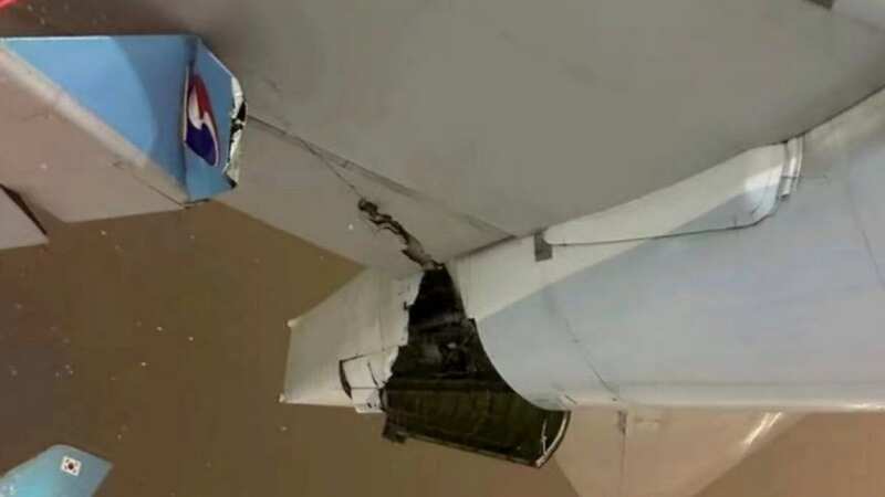 The damage caused to the aft section of the Korean Air flight (Image: X / Twitter)