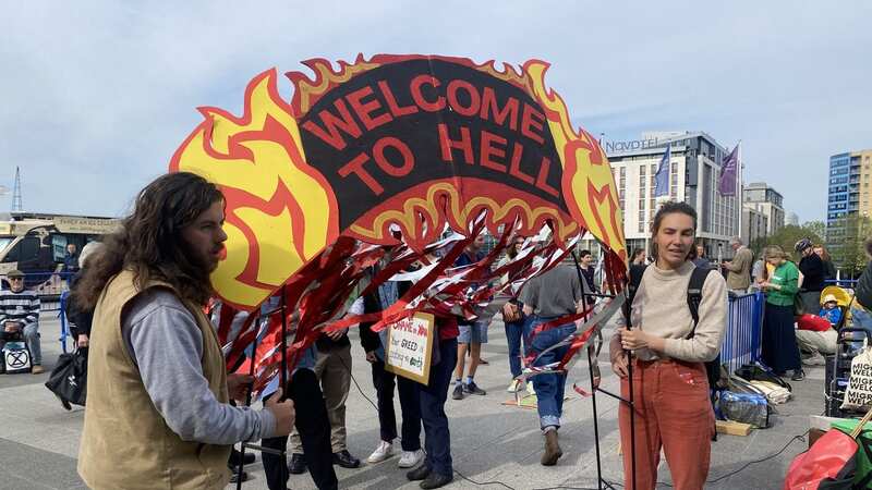 Climate protesters gathering outside the Excel centre in London last year ahead of oil giant Shell