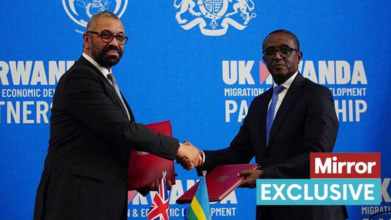 Home Secretary James Cleverly and Rwandan Minister of Foreign Affairs Vincent Biruta signing a new treaty last month (Image: PA)