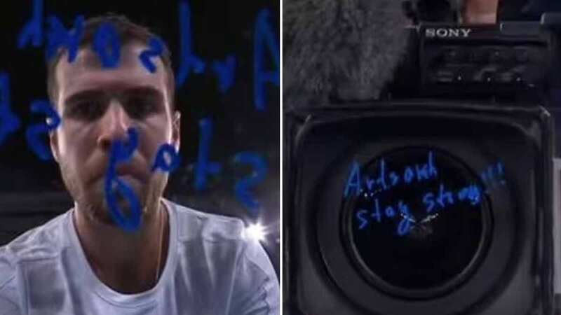 Karen Khachanov signed camera lenses at the 2023 Australian Open showing support for Artsakh (Image: Eurosport)