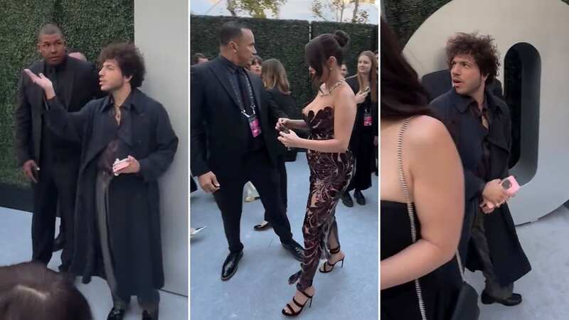 Benny could be seen getting escorted away as Selena reunited with her co-stars