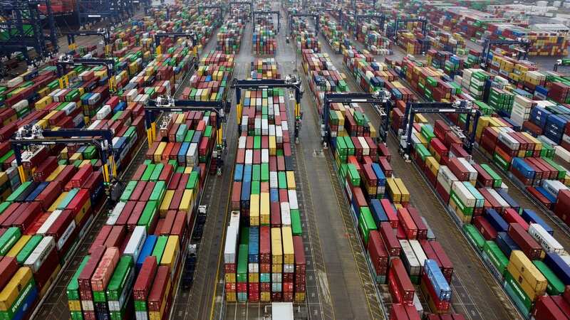 A view of The Port of Felixstowe in Suffolk which is Britain