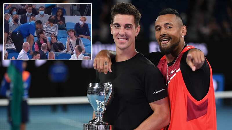 A member of the security staff removed some unruly spectators after Nick Kyrgios