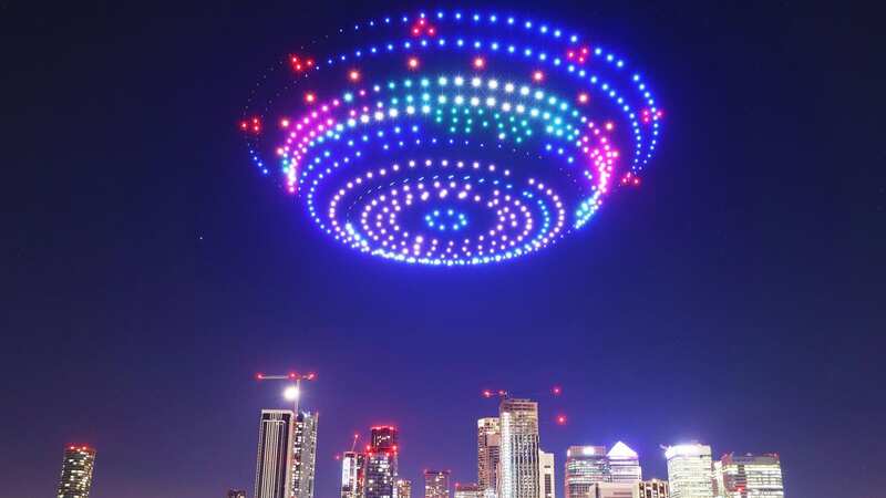 Over 500 drones light up London night skies - in the shape of a giant spaceship