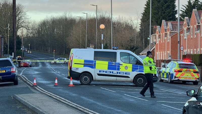 Police at the scene this morning on Denby Dale Road in Wakefield