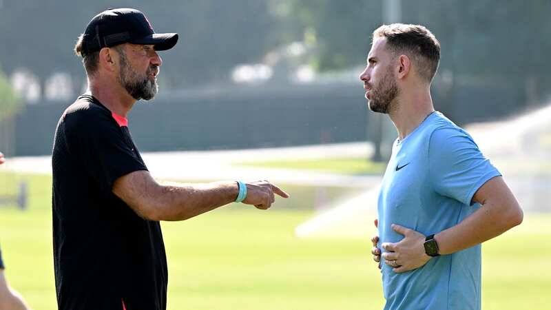 Manager Jurgen Klopp and Jordan Henderson during a training session (Image: Nick Taylor/Liverpool FC)