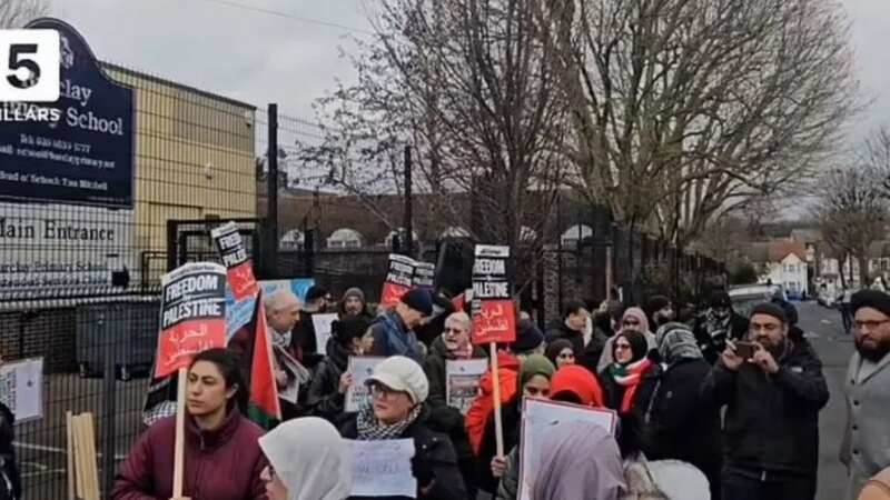 Protests erupted outside the school gates on December 21 (Image: TWITTER/X)