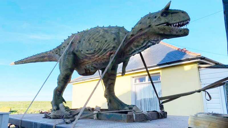 Andre Bisson bought a huge dinosaur statue to surprise his son (Image: Facebook/Andre Bisson)