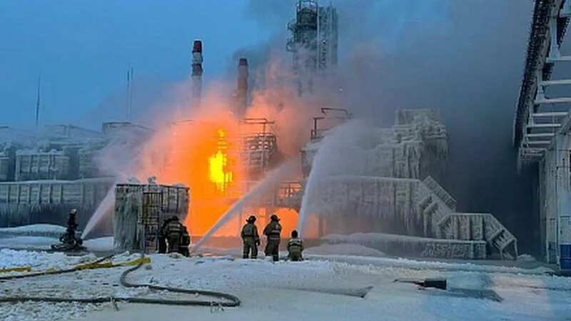 A gas terminal was set on fire near St Petersburg overnight (Image: Telegram)