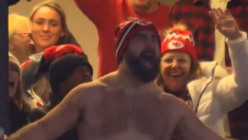 Jason Kelce jumped into the crowd shirtless as he celebrated wildly (Image: No credit)