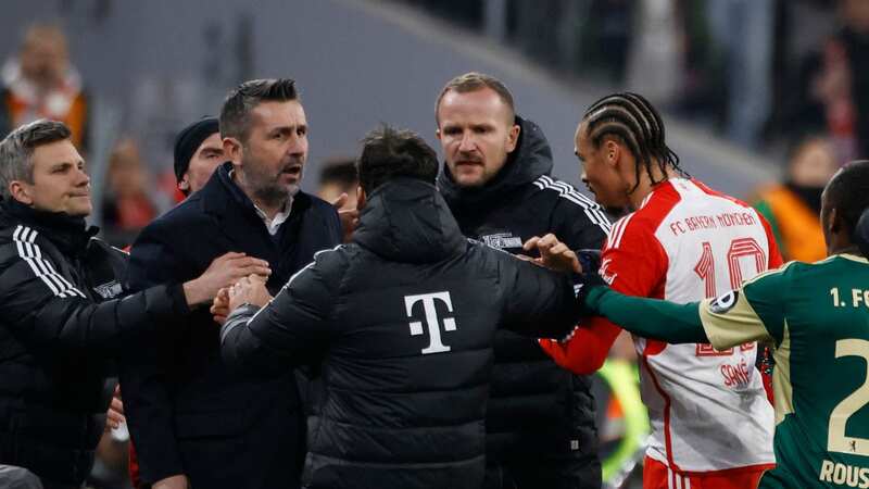 Union Berlin boss Nenad Bjelica was sent off after clashing with Leroy Sane (Image: AFP via Getty Images)