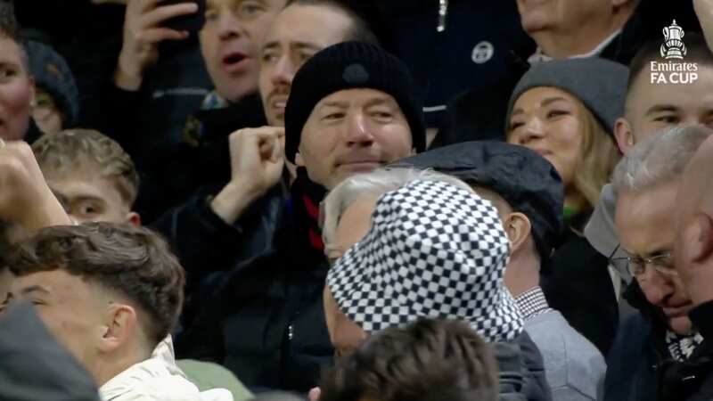 Alan Shearer was in the away end as Newcastle beat Fulham in the FA Cup (Image: Twitter/@EmiratesFACup)