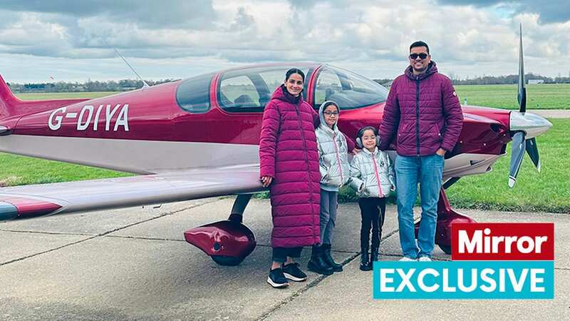 Abhilasha, Tara (second from left), Diya (second from right) and Ashok are pictured with their Sling TSi airplane