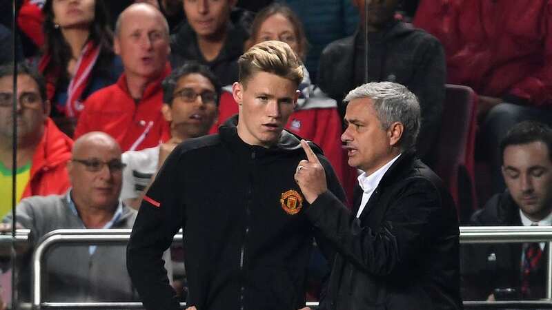 Jose Mourinho, Manager of Manchester United speaks to Scott McTominay of Manchester United before he comes on during the UEFA Champions League group A match between SL Benfica and Manchester United (Image: Laurence Griffiths)
