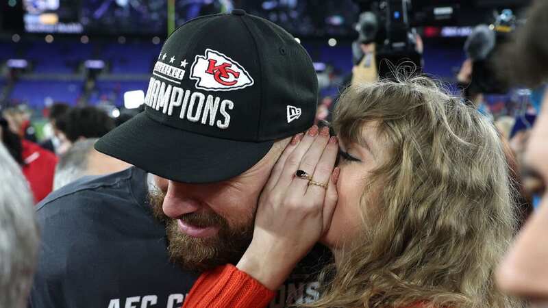 Travis Kelce and Taylor Swift celebrated together after finding each other on the field (Image: Getty Images)