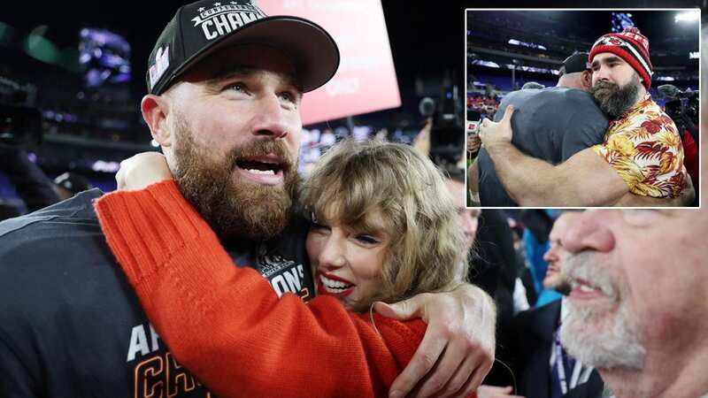 Travis Kelce and brother Jason shared a touching moment after the Chiefs won the AFC Championship (Image: Getty Images)