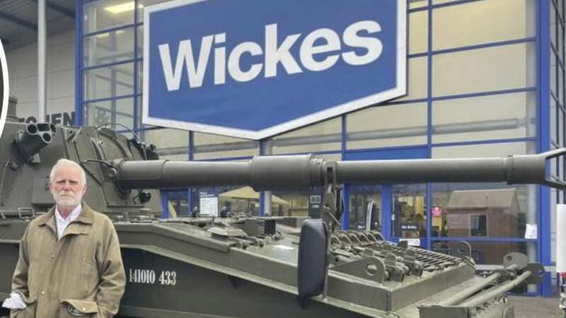 Paul Gibbons, 63, says he will not move his tank from outside Wickes (Image: No credit)