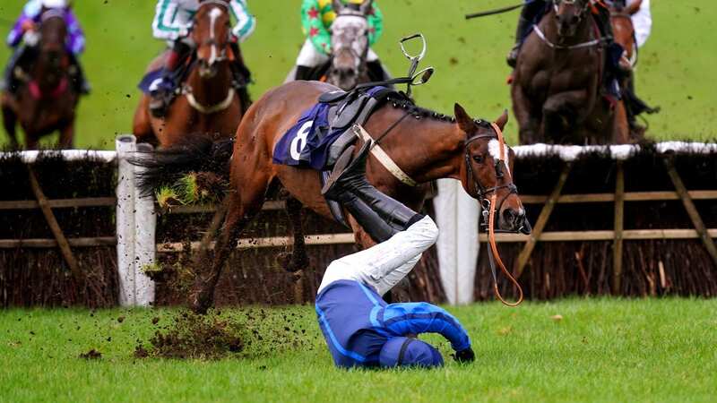 Jockey Conor Ring fell off Crossbeau at the last jump of the Tom Jones Live In July Conditional Jockeys