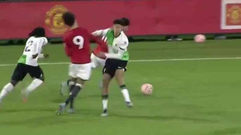Liverpool youngster punches Man Utd rival but avoids red card in ugly clash