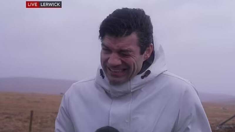 Moment BBC weatherman is battered by 70mph winds live on air during Storm Ingunn