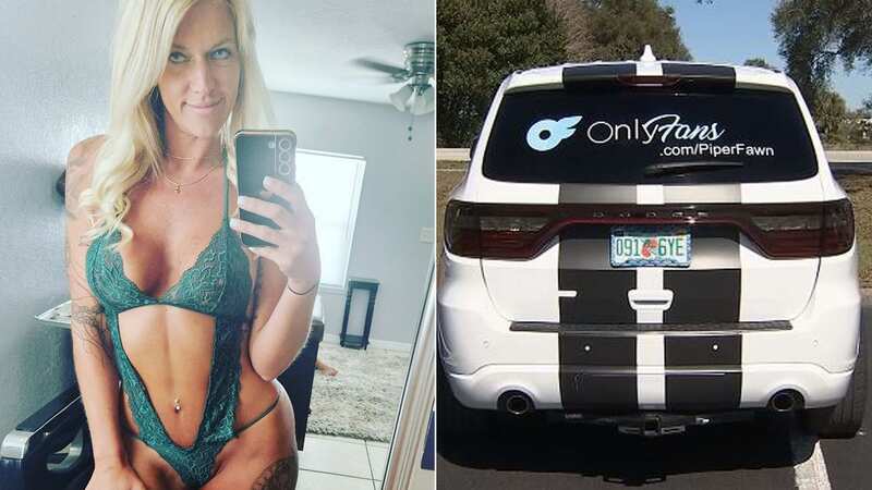 Fellow parents have complained that the mum-of-three is promoting adult material by advertising her OnlyFans account on the boot of her car (Image: WFTV9)