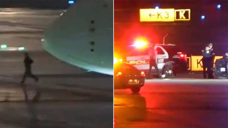 A passenger was seen running on the tarmac at LAX airport (Image: airlinevideos/Twitter)