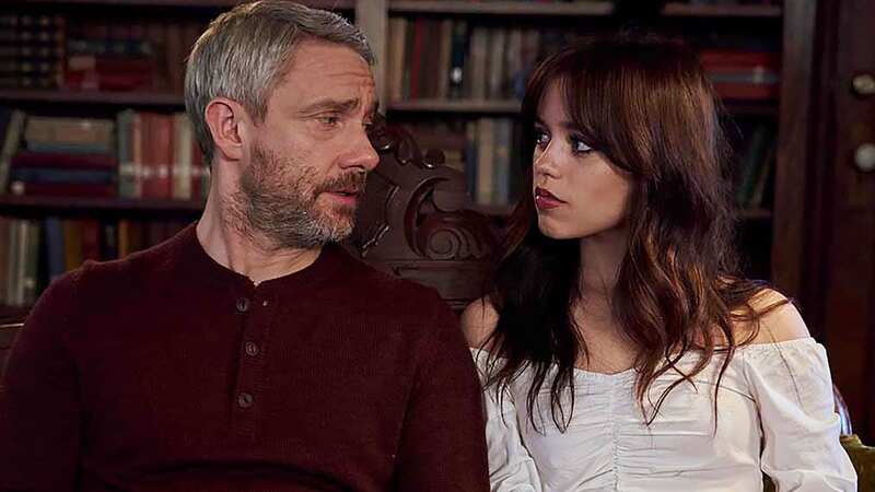 Martin Freeman and Jenna Ortega in a scene from Miller