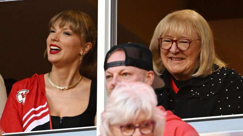 Donna Kelce has been seen attending games alongside Taylor Swift, with the pair celebrating on the field after the AFC Championship (Image: Getty Images)