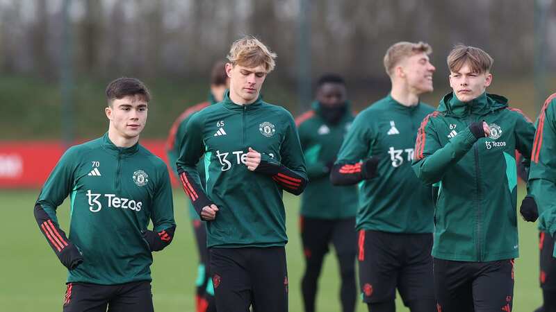Harry Amass, Toby Collyer and Sam Mather took part in first-team training on Wednesday (Image: Matthew Peters/Manchester United via Getty Images)
