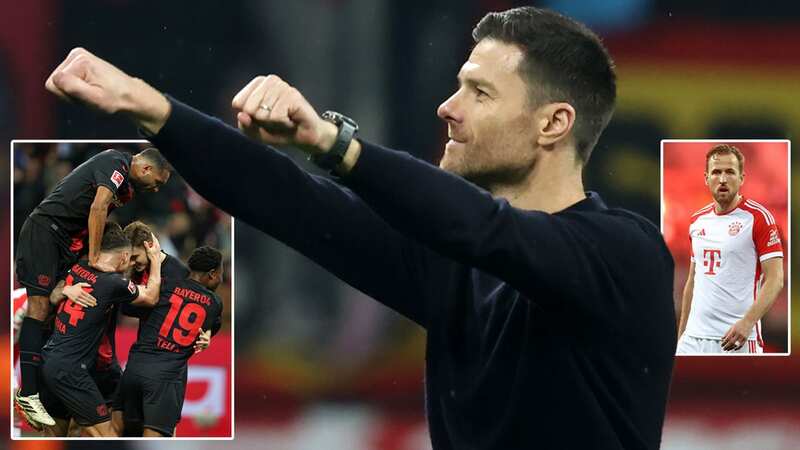 Xabi Alonso, Manager of Bayer Leverkusen, applauds the fans following the team