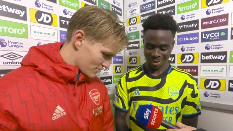 Martin Odegaard joked with Bukayo Saka after Arsenal
