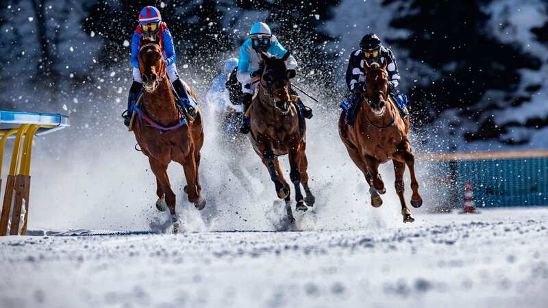 Horses racing on the frozen lake at St Moritz during the White Turf Meeting (Image: R WALCH)