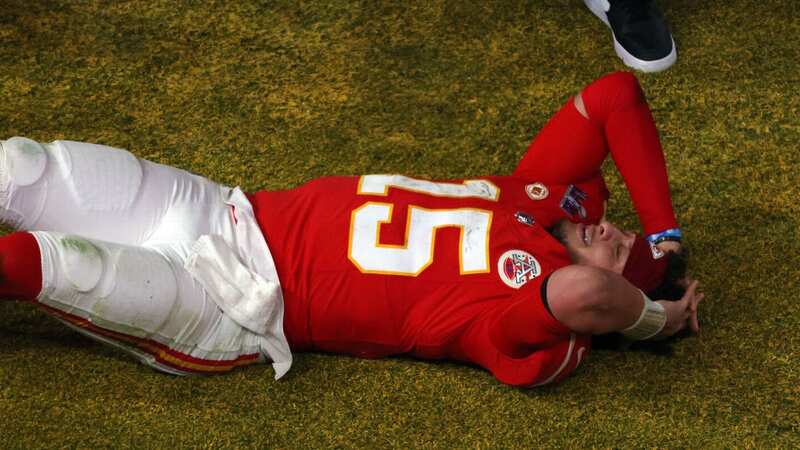 An emotional Patrick Mahomes collapsed to the turf after winning his third Super Bowl (Image: Rob Carr/Getty Images)