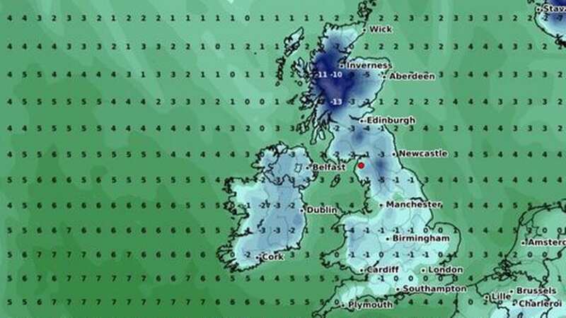 A weather map showing -13C in parts of Scotland on February 28 (Image: (Image: WX Charts))