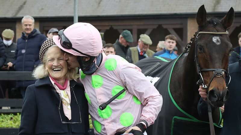 Maureen Mullins getting a kiss from grandson Patrick in 2021 (Image: PA)