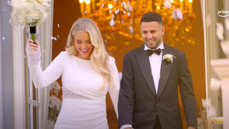 Riyad Mahrez and his wife Taylor Ward will feature in the series (Image: Prime Video)