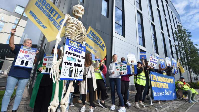 Radiographers on strike outside the Royal Liverpool University Hospital last year (Credit Andrew Teebay/Reach)