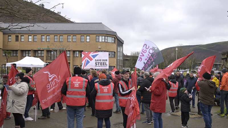 Hundreds of steel workers have taken to the streets in South Wales to protest against the potential loss of thousands of jobs (Image: PA Media)