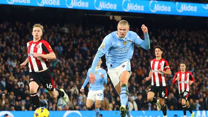 Erling Haaland was mobbed by his Man City team-mates after his goal