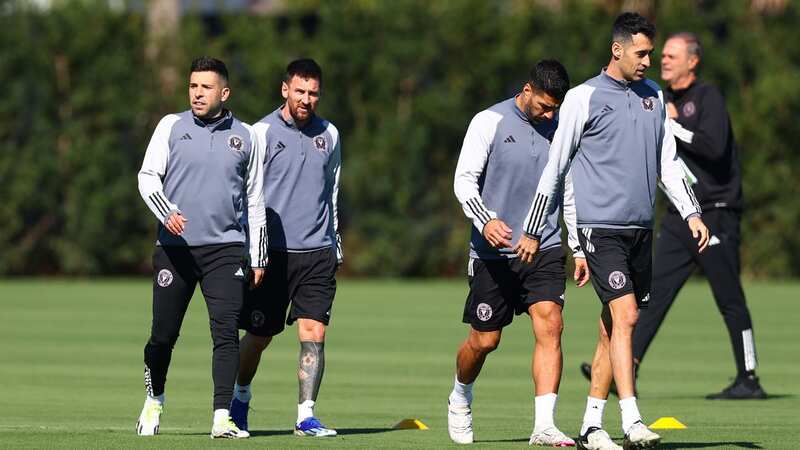 Lionel Messi, Jordi Alba, Sergio Busquets and Luis Suarez in Inter Miami training