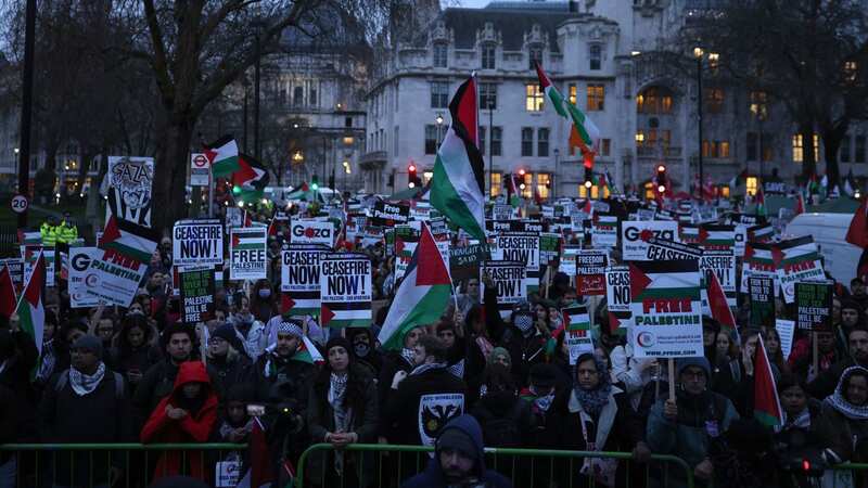 Protesters demanding a ceasefire gathered outside Parliament as the vote took place (Image: Getty Images)