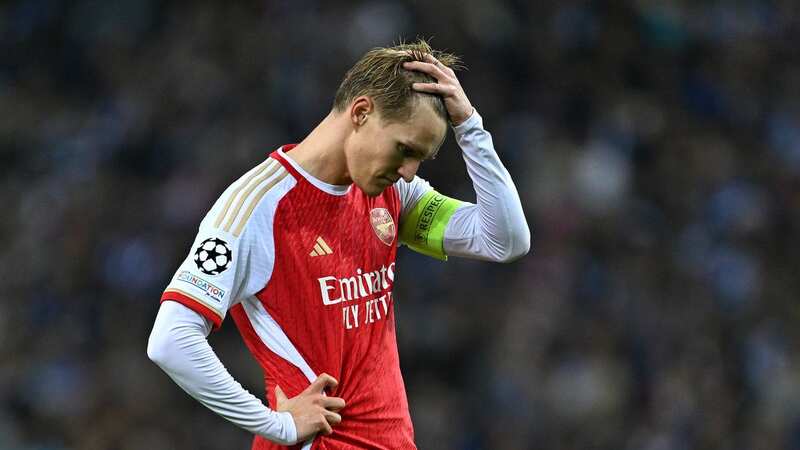 PORTO, PORTUGAL - FEBRUARY 21: Martin Odegaard of Arsenal reacts during the UEFA Champions League 2023/24 round of 16 first leg match between FC Porto and Arsenal FC at Estadio do Dragao on February 21, 2024 in Porto, Portugal. (Photo by David Ramos/Getty Images)