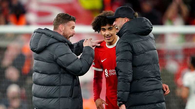 Rob Edwards shared a laugh with Jurgen Klopp and Jayden Danns (Image: PA)