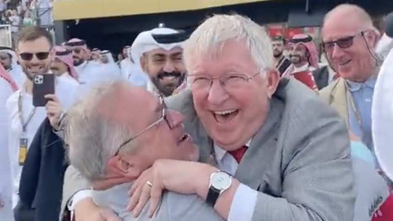 Sir Alex Ferguson celebrates with Ged Mason after victory in the Bahrain Trophy
