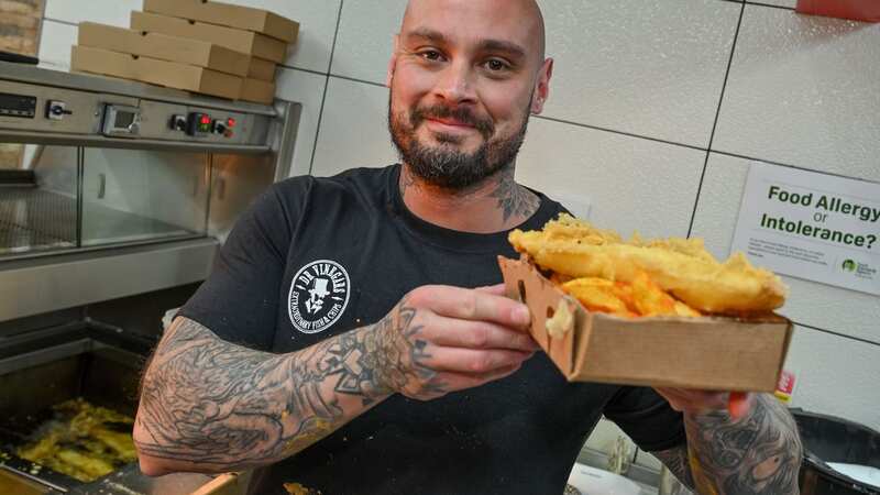 Owner Royston Spencer of Dr Vinegars Fish and Chips in Wolverhampton, where customers were charged just 75p for mini fish and chips (Image: SWNS)