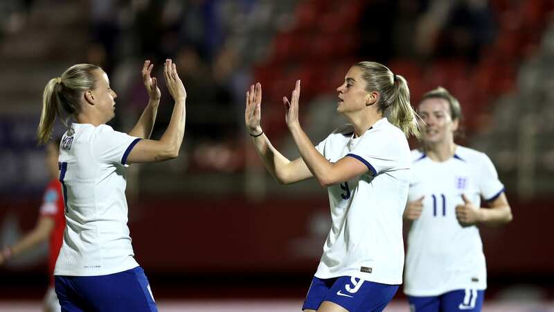 Alessia Russo celebrates netting for England (Image: Photo by Naomi Baker - The FA/The FA via Getty Images)