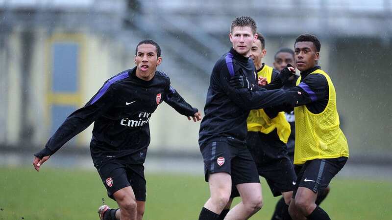 Isaac Hayden (left) during his spell with Arsenal