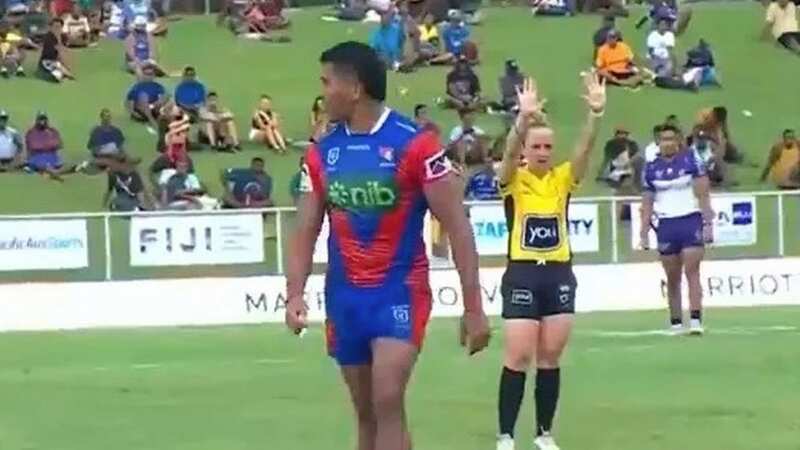 Jacob and Daniel Saifiti tried to trick a referee during a Australia rugby league match (Image: FoxSport)